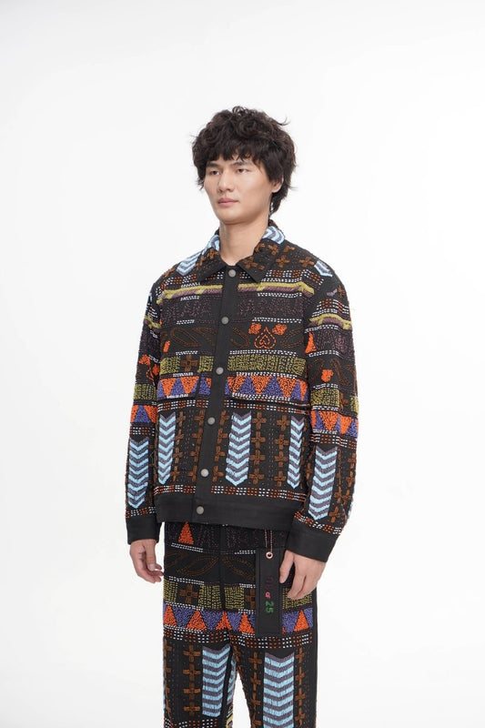 Time Black Multi Hand Beaded Jacket - Valabasas