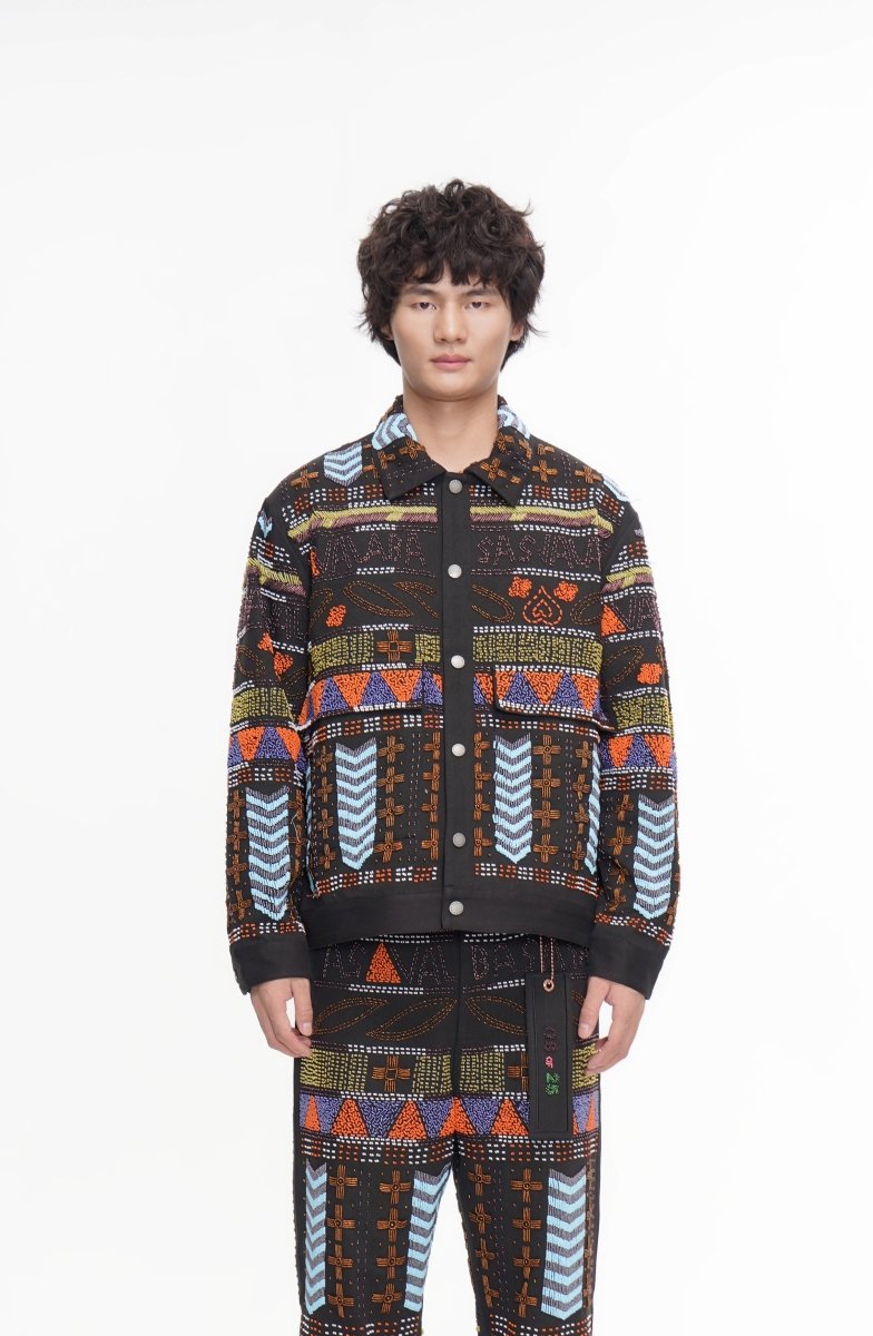 Time Black Multi Hand Beaded Jacket - Valabasas