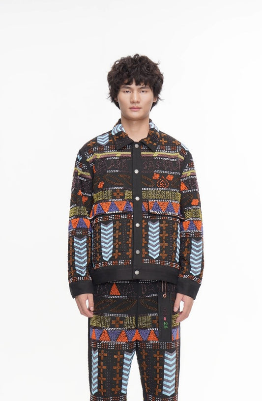 Time Black Multi Hand Beaded Jacket - Valabasas