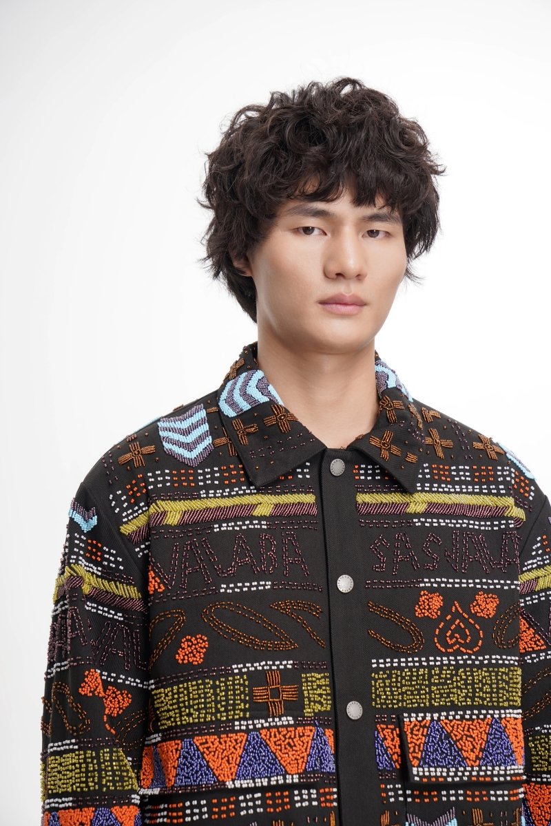 Time Black Multi Hand Beaded Jacket - Valabasas