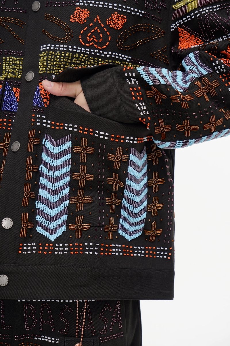 Time Black Multi Hand Beaded Jacket - Valabasas