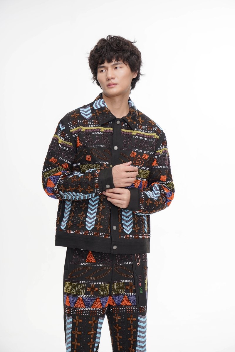 Time Black Multi Hand Beaded Jacket - Valabasas