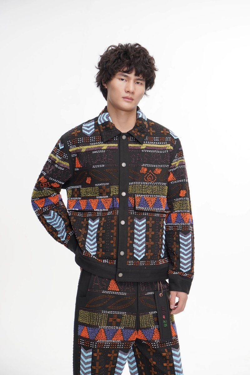 Time Black Multi Hand Beaded Jacket - Valabasas