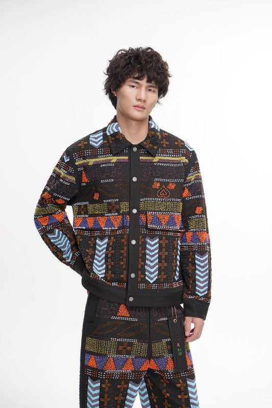 Time Black Multi Hand Beaded Jacket - Valabasas