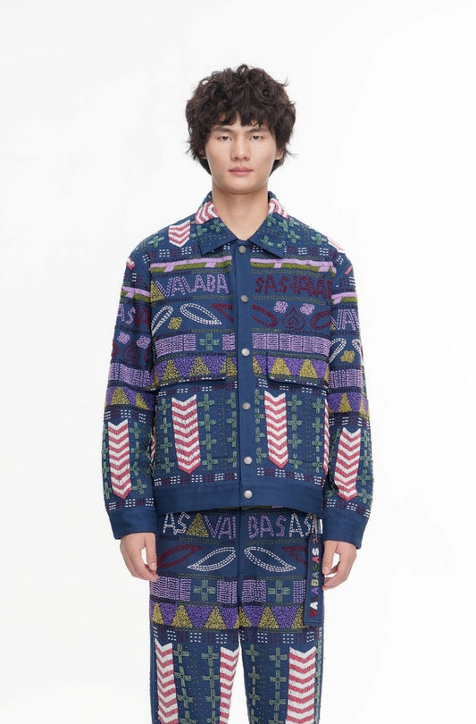 Time Navy Hand Beaded Jacket - Valabasas