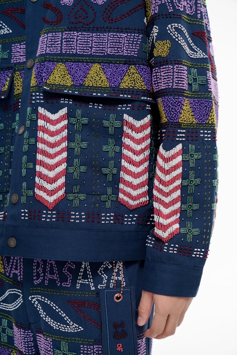 Time Navy Hand Beaded Jacket - Valabasas