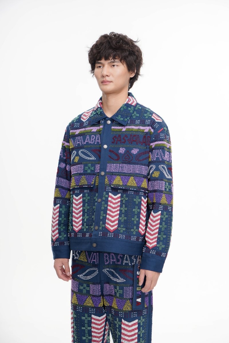 Time Navy Hand Beaded Jacket - Valabasas
