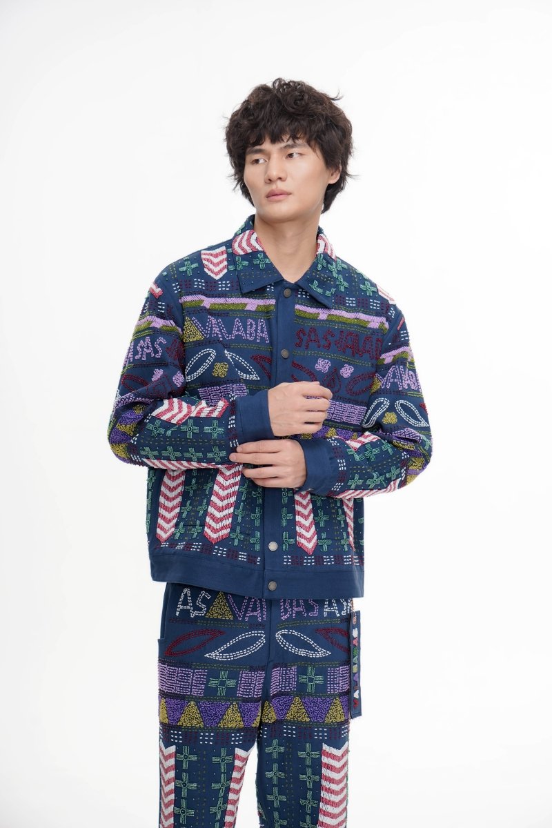 Time Navy Hand Beaded Jacket - Valabasas