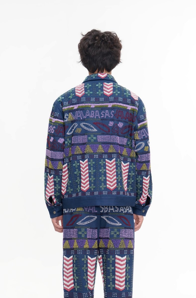 Time Navy Hand Beaded Jacket - Valabasas