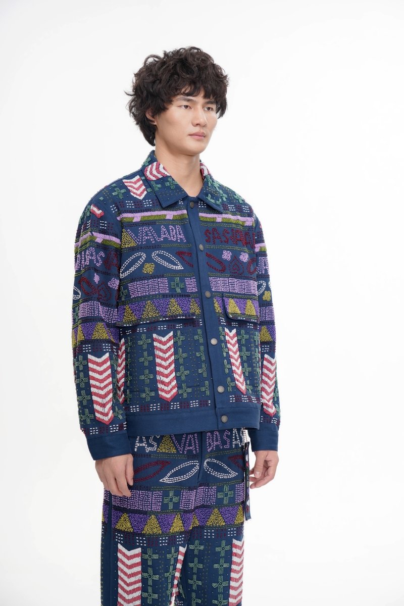 Time Navy Hand Beaded Jacket - Valabasas
