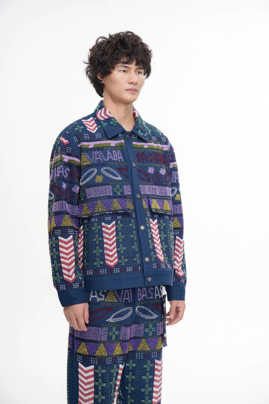 Time Navy Hand Beaded Jacket - Valabasas