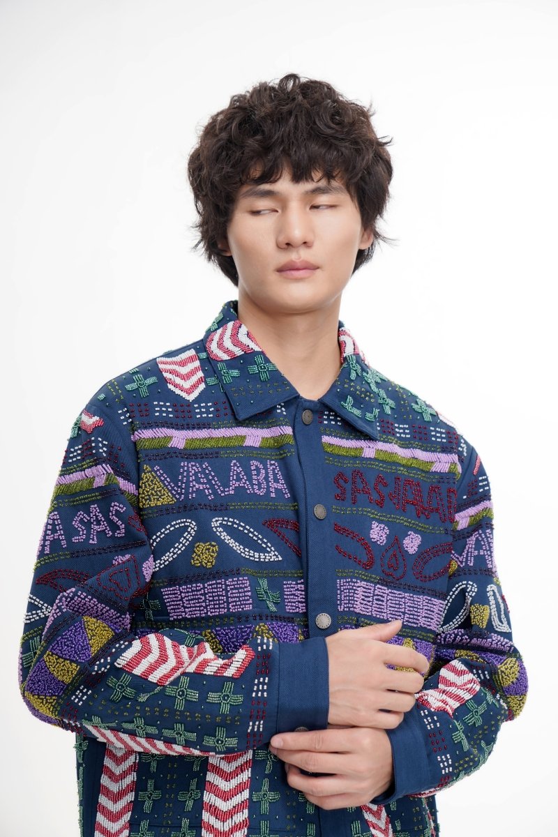 Time Navy Hand Beaded Jacket - Valabasas