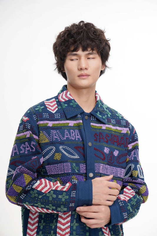 Time Navy Hand Beaded Jacket - Valabasas