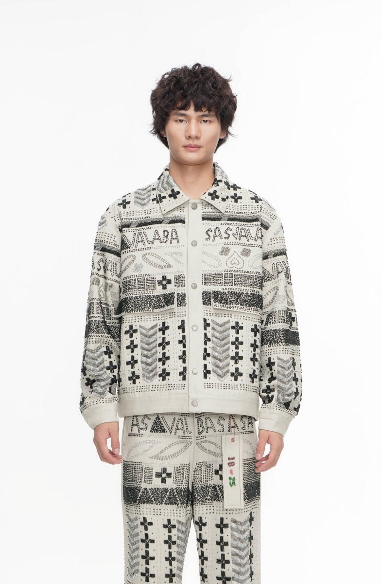 Time White Multi Hand Beaded Jacket - Valabasas