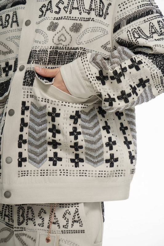 Time White Multi Hand Beaded Jacket - Valabasas