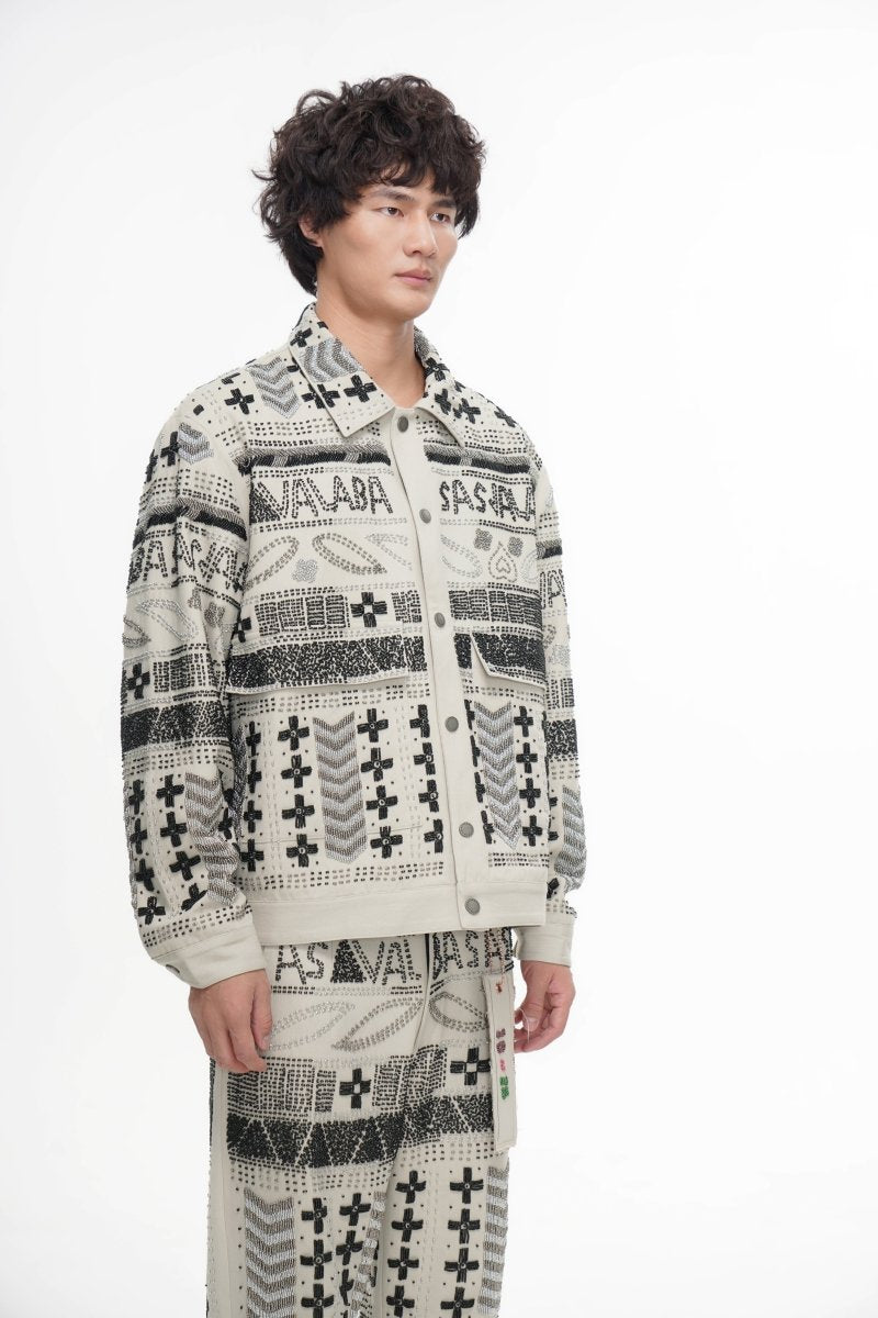 Time White Multi Hand Beaded Jacket - Valabasas