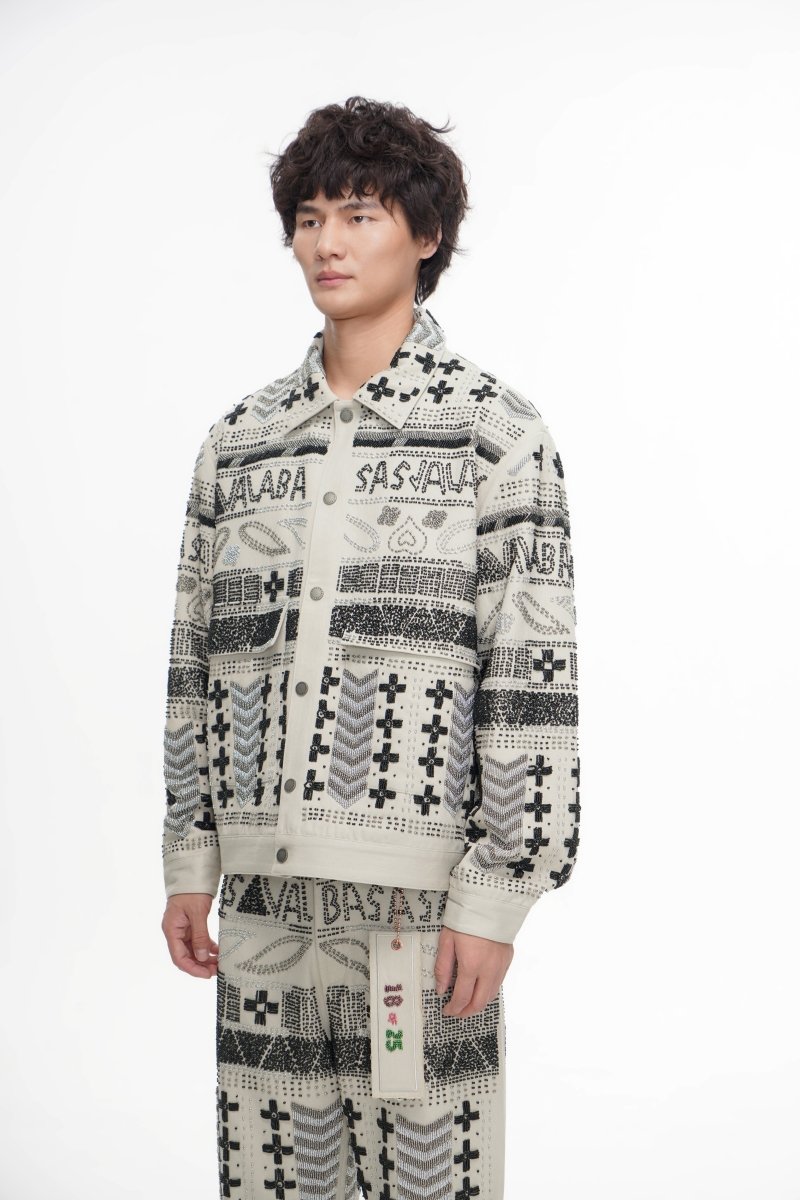 Time White Multi Hand Beaded Jacket - Valabasas
