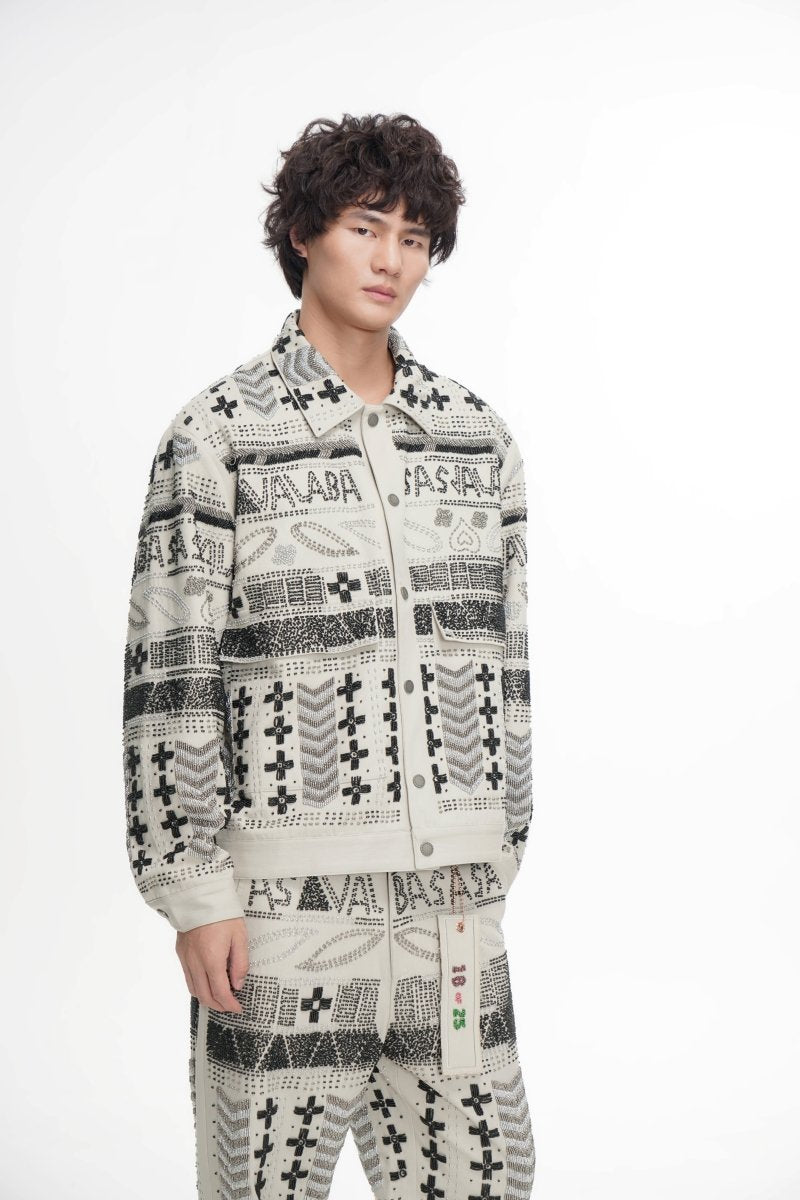Time White Multi Hand Beaded Jacket - Valabasas