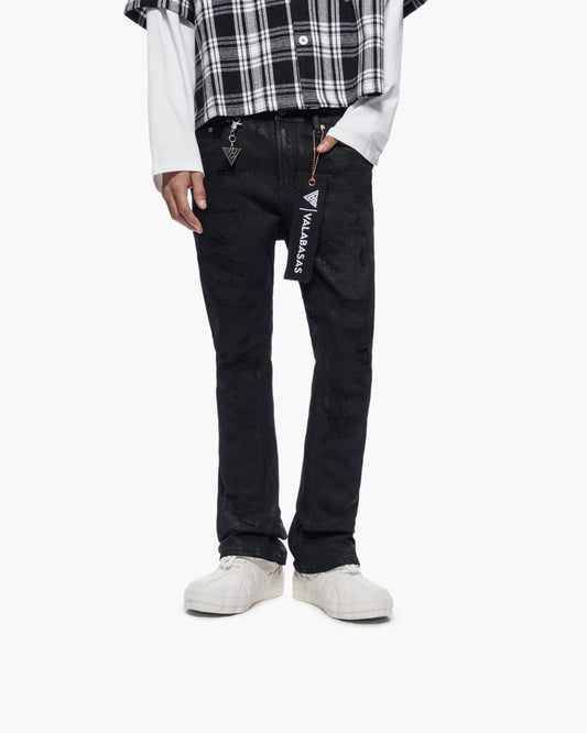 Trance Stacked Black Waxed Jeans - Valabasas