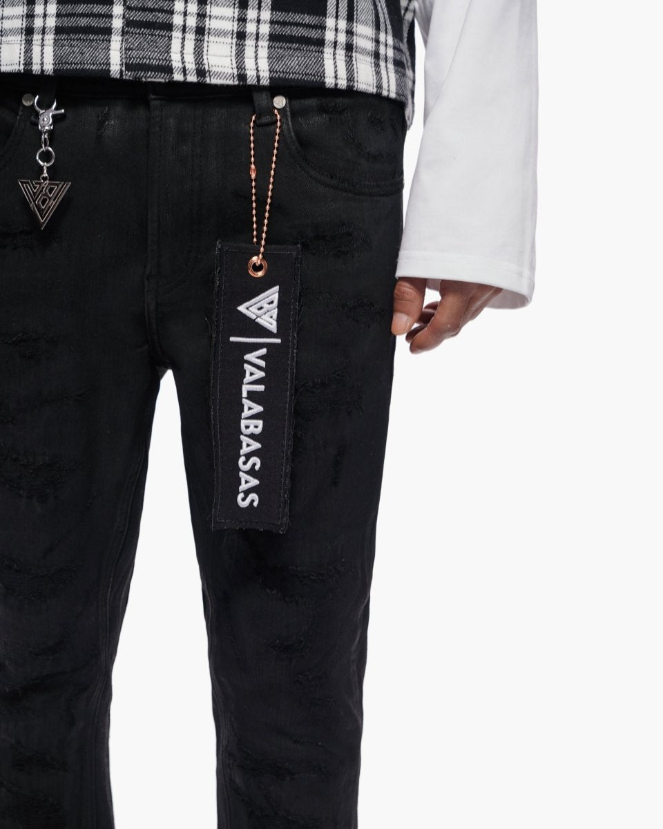 Trance Stacked Black Waxed Jeans - Valabasas