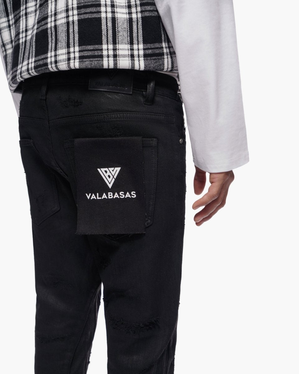 Trance Stacked Black Waxed Jeans - Valabasas