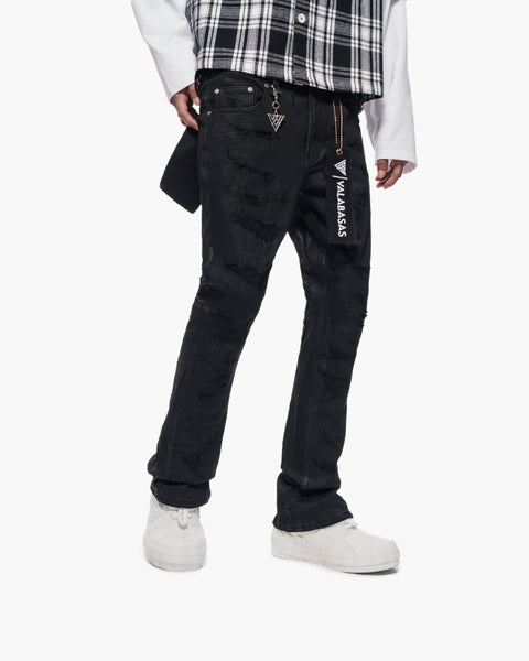 Trance Stacked Black Waxed Jeans – Valabasas