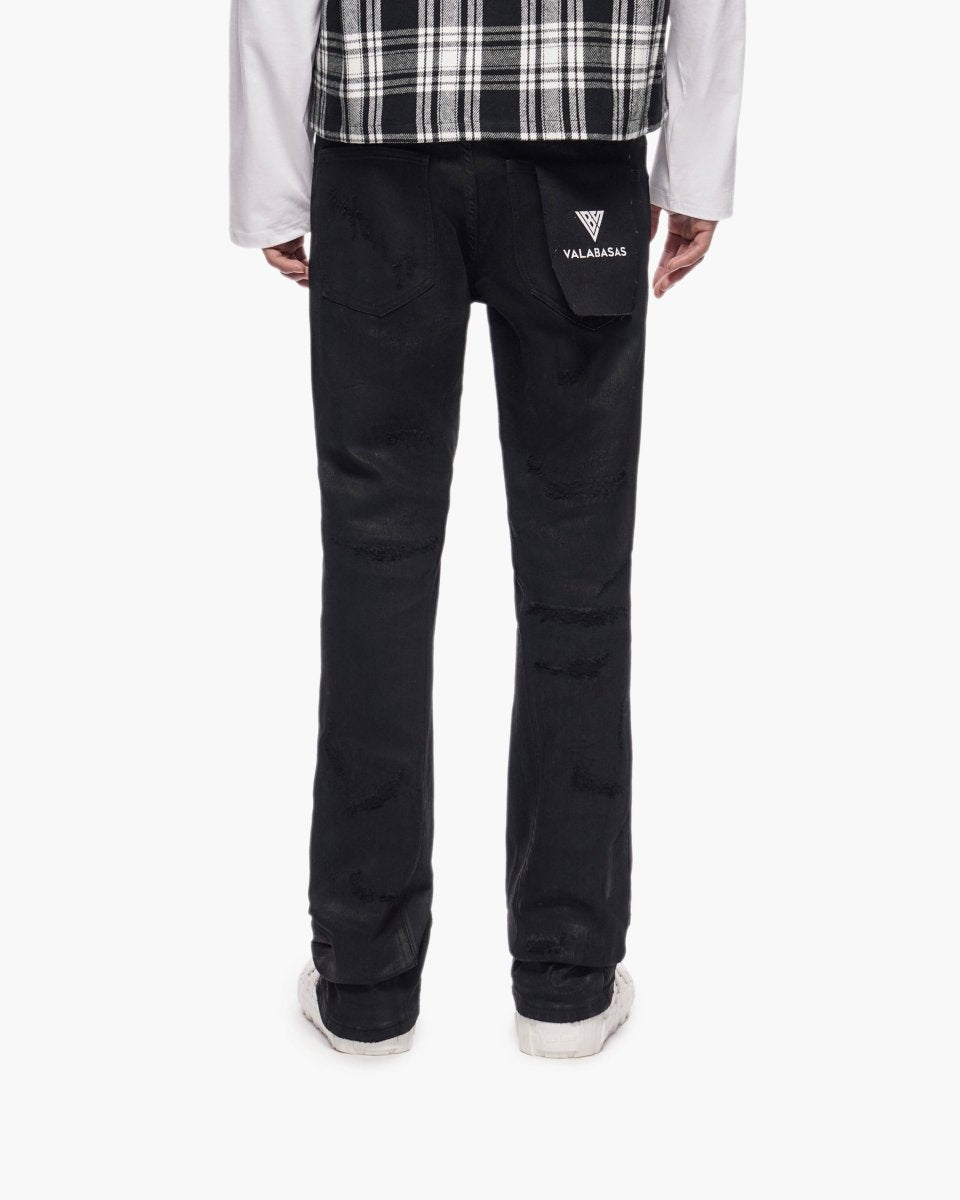Trance Stacked Black Waxed Jeans - Valabasas