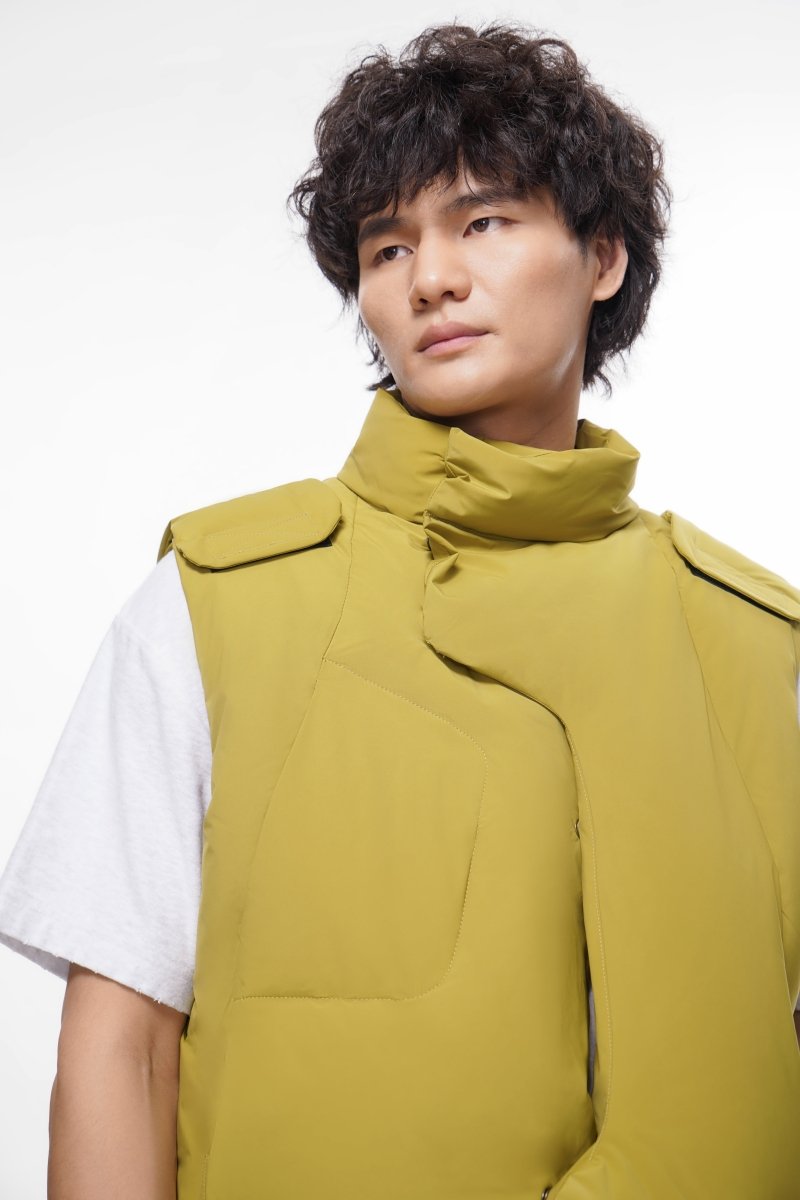 Tucked Mustard Green Puffer Vest - Valabasas