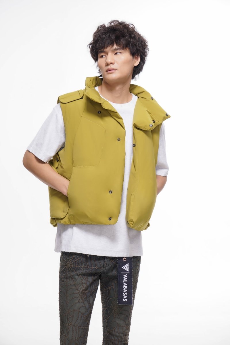 Tucked Mustard Green Puffer Vest - Valabasas