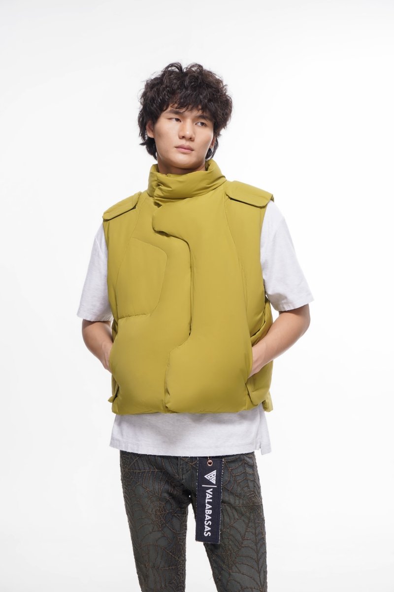 Tucked Mustard Green Puffer Vest - Valabasas