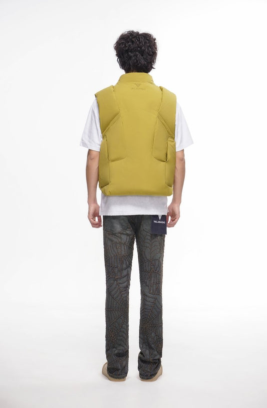 Tucked Mustard Green Puffer Vest - Valabasas