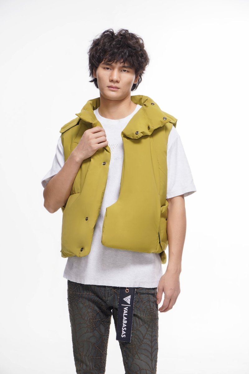 Tucked Mustard Green Puffer Vest - Valabasas