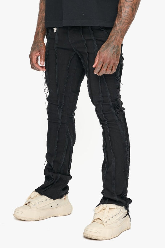 Twisted Stacked Denim Jeans Black - Valabasas
