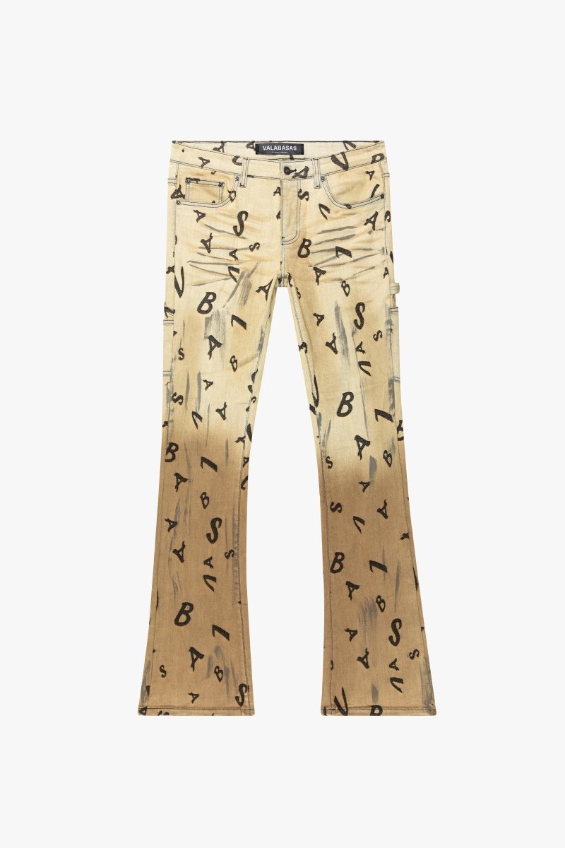 “V - SCRABBLE” STACKED FLARE JEAN CHAMOIS - Valabasas