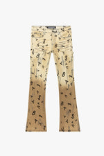 “V-SCRABBLE”  STACKED FLARE JEAN CHAMOIS