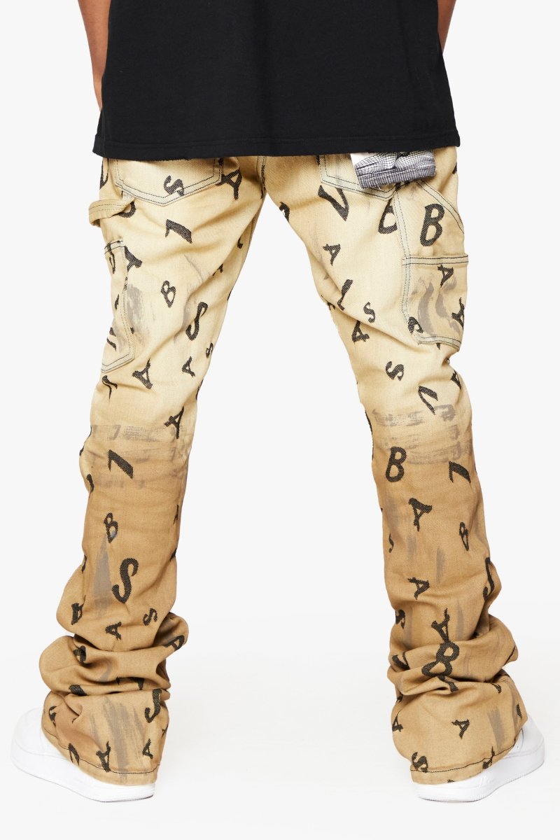 “V - SCRABBLE” STACKED FLARE JEAN CHAMOIS - Valabasas