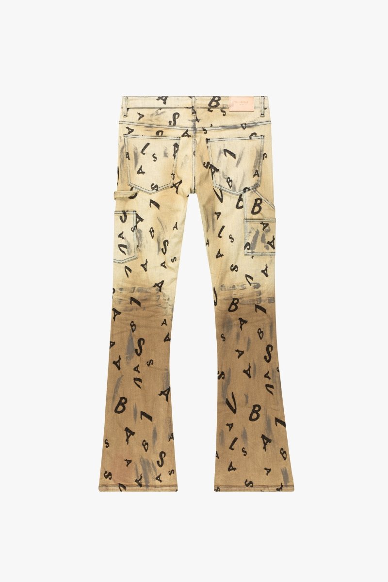 “V - SCRABBLE” STACKED FLARE JEAN CHAMOIS - Valabasas