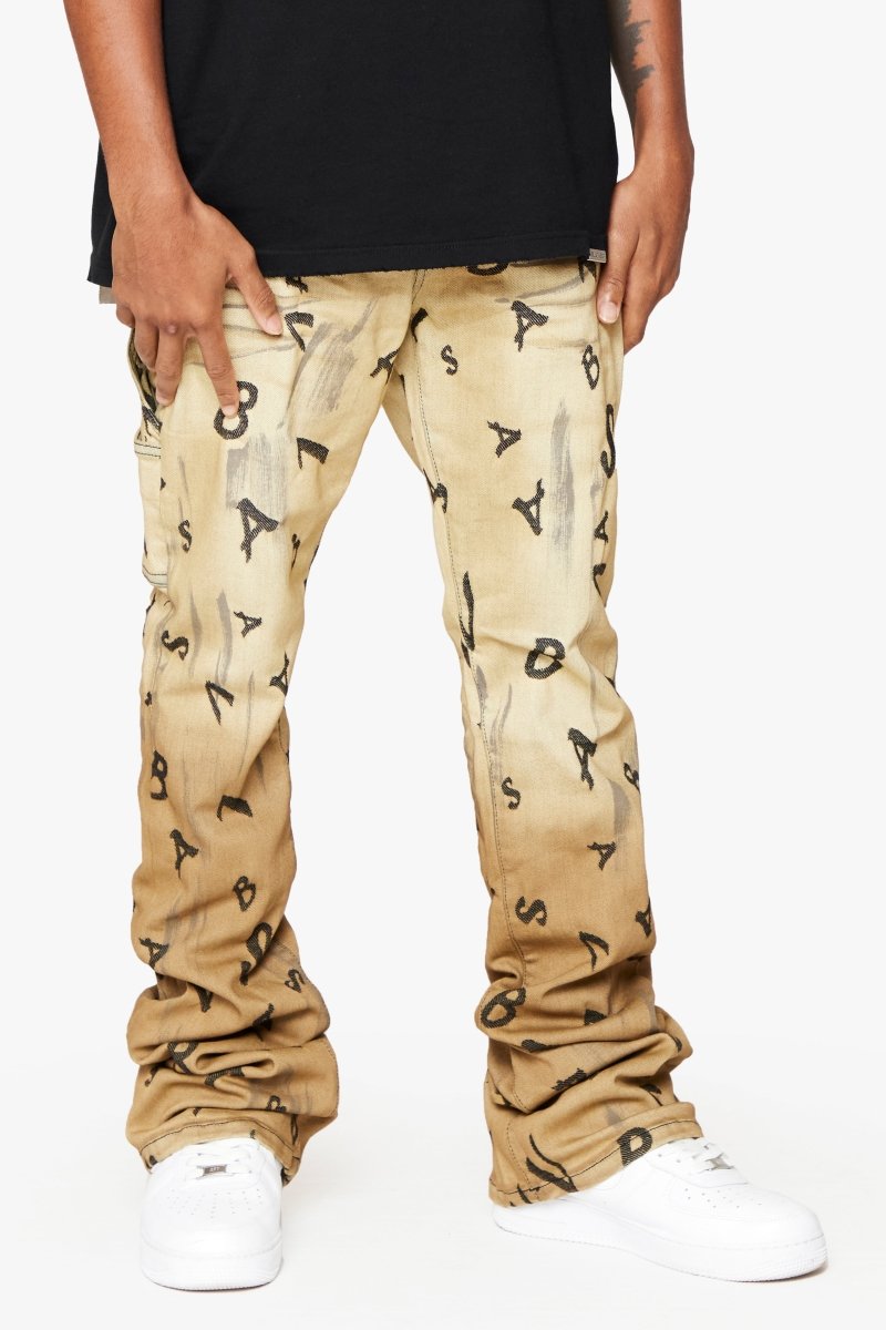 “V - SCRABBLE” STACKED FLARE JEAN CHAMOIS - Valabasas