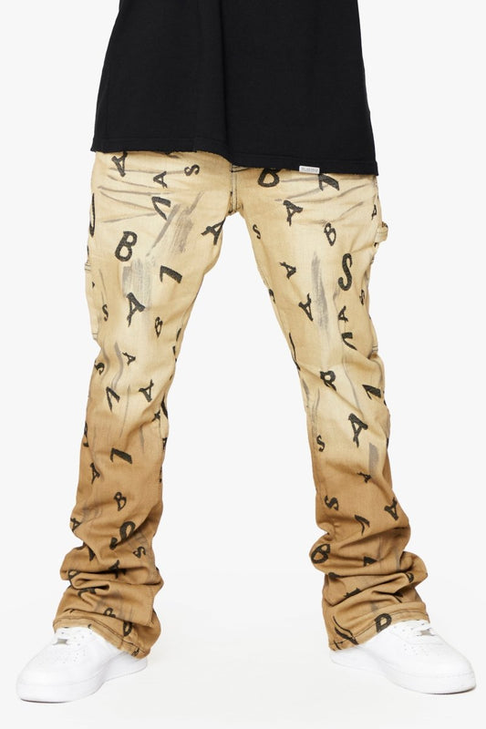 “V - SCRABBLE” STACKED FLARE JEAN CHAMOIS - Valabasas