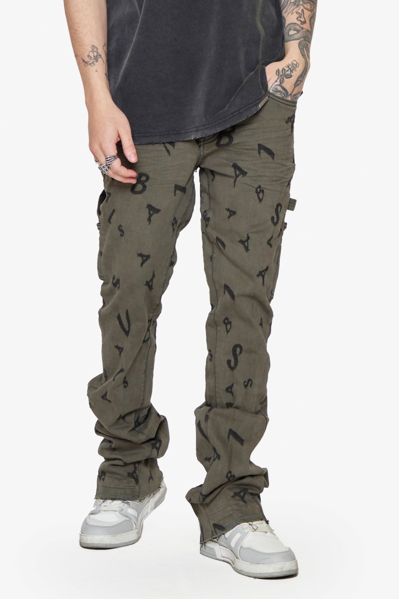 “V - SCRABBLE” STACKED FLARE JEAN MATTE BLACK - Valabasas