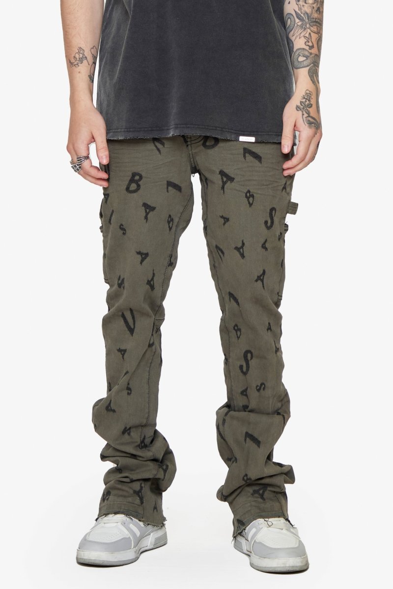 “V - SCRABBLE” STACKED FLARE JEAN MATTE BLACK - Valabasas