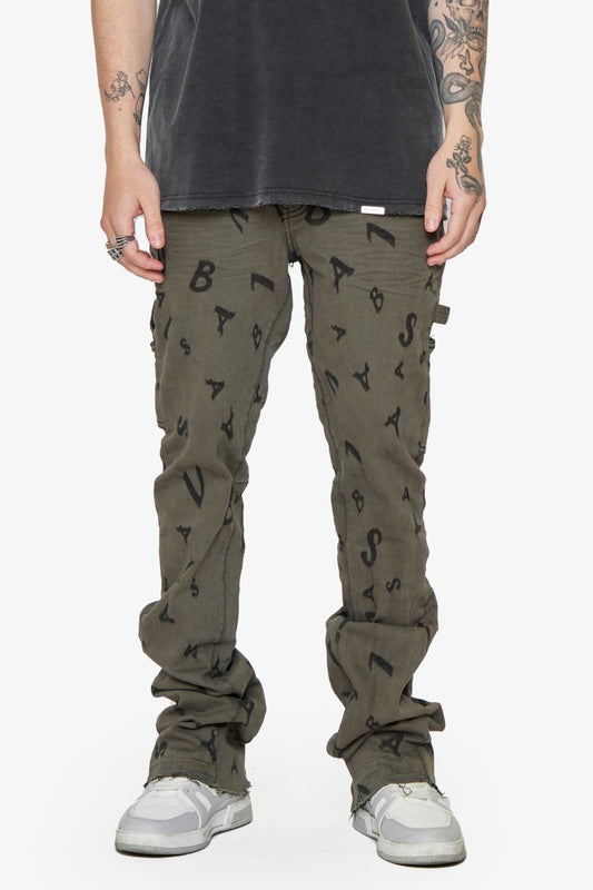 “V - SCRABBLE” STACKED FLARE JEAN MATTE BLACK - Valabasas