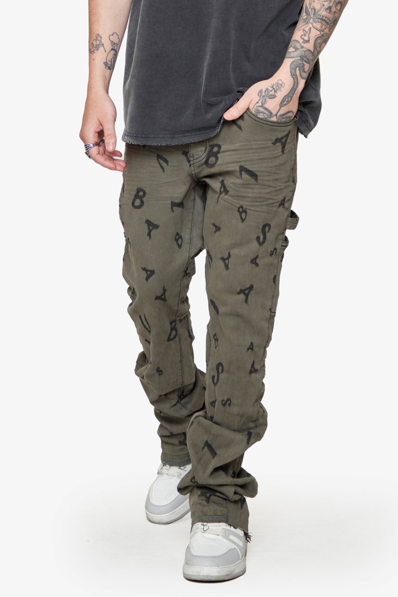 “V - SCRABBLE” STACKED FLARE JEAN MATTE BLACK - Valabasas