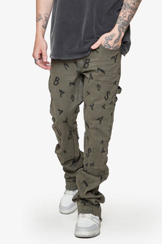 “V - SCRABBLE” STACKED FLARE JEAN MATTE BLACK - Valabasas