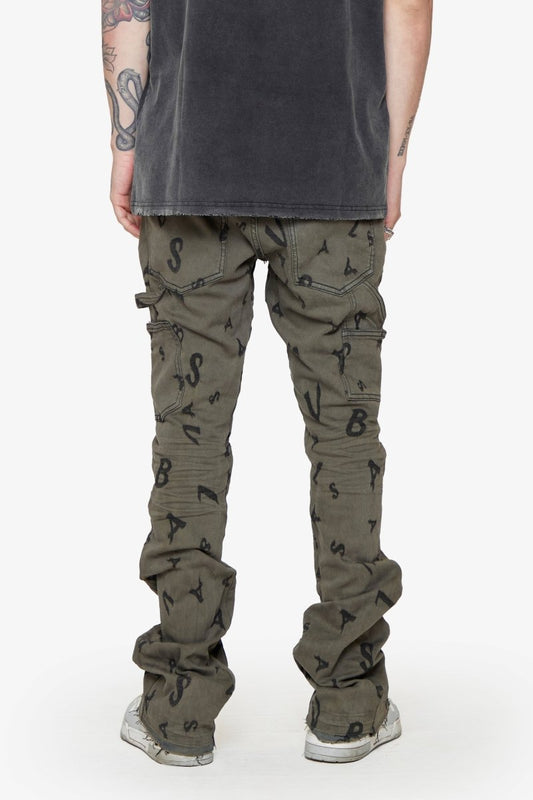 “V - SCRABBLE” STACKED FLARE JEAN MATTE BLACK - Valabasas