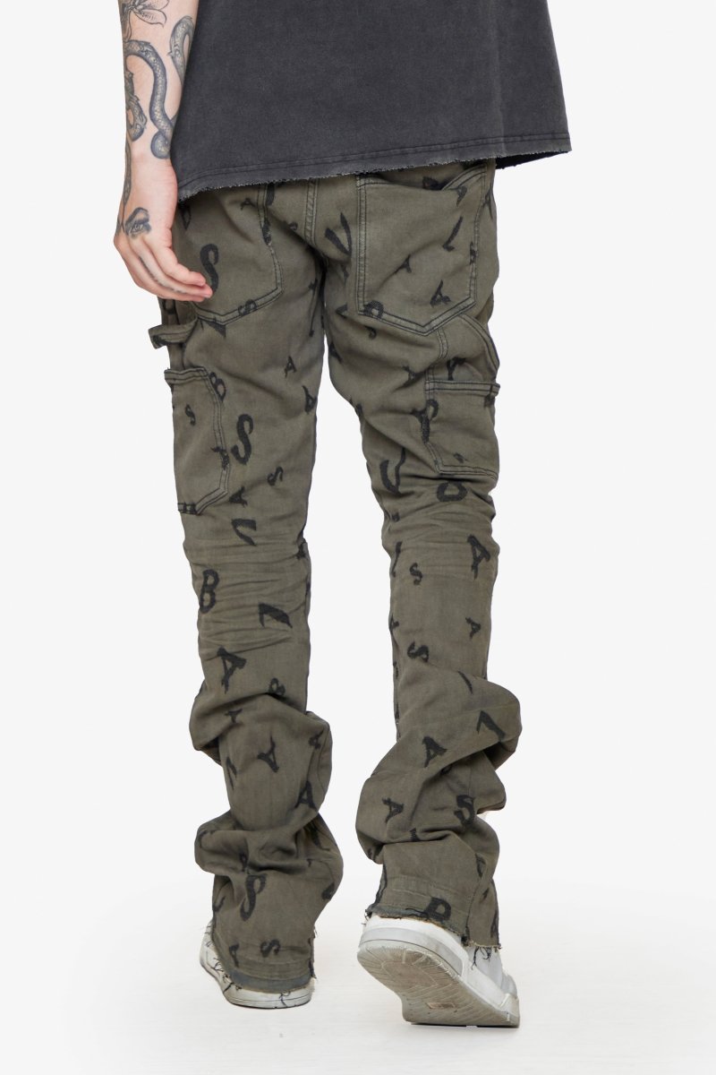 “V - SCRABBLE” STACKED FLARE JEAN MATTE BLACK - Valabasas