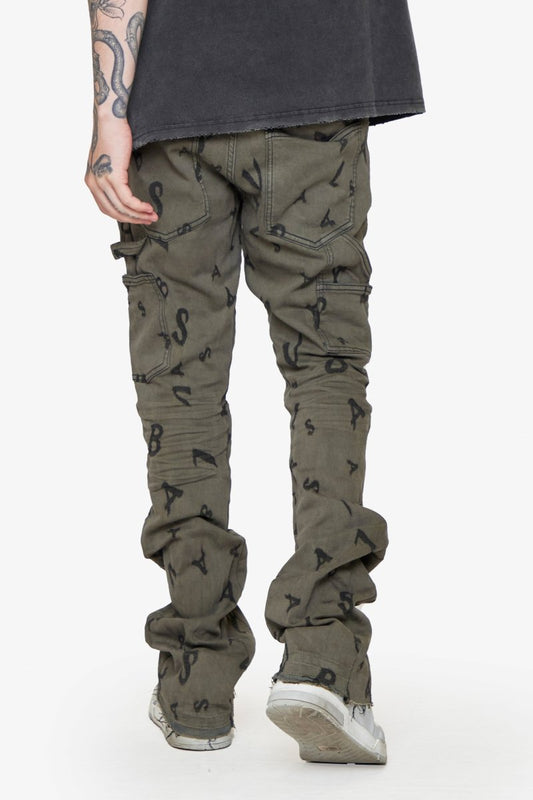 “V - SCRABBLE” STACKED FLARE JEAN MATTE BLACK - Valabasas