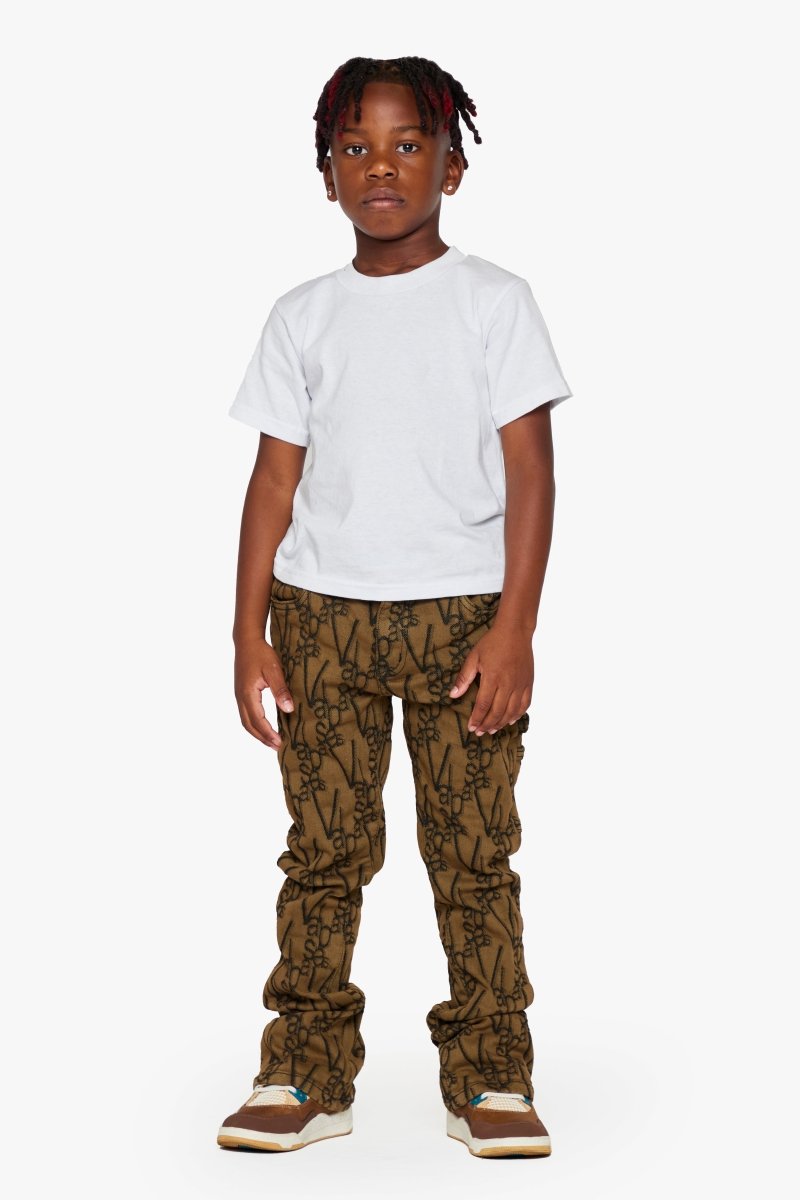 "V - SCRAWL” KIDS STACKED FLARE BLACK BROWN - Valabasas