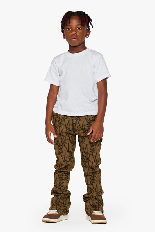 "V - SCRAWL” KIDS STACKED FLARE BLACK BROWN - Valabasas