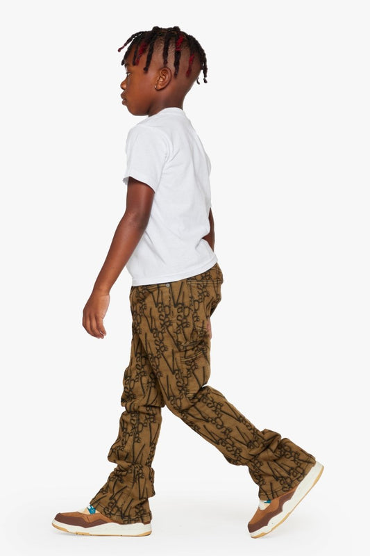 "V - SCRAWL” KIDS STACKED FLARE BLACK BROWN - Valabasas